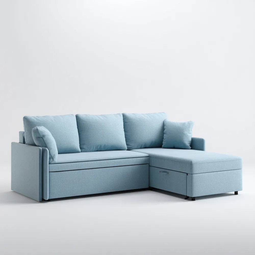 Sectional Sofa Set Fabric Upholstered 240x150x85 cm - Light Blue - Modern Design