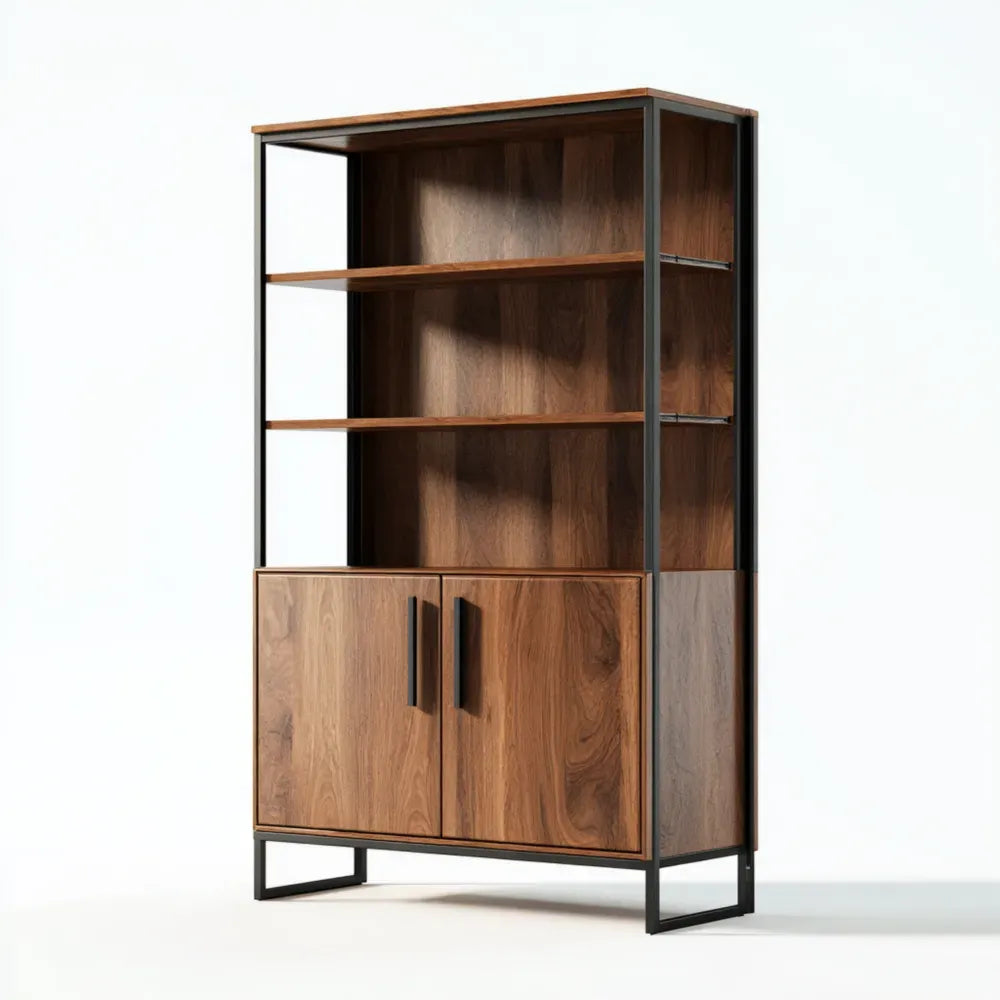 Display Cabinet – Wood and Metal 180x90x40 cm – Brown – Industrial Style