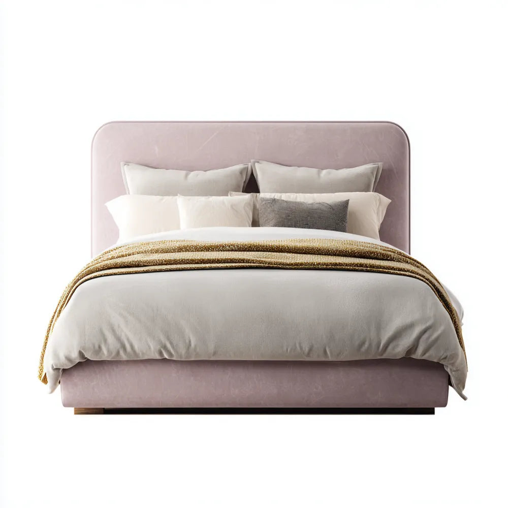 Double Bed Upholstered Fabric 200x160x100 cm - Light Pink - Contemporary Design