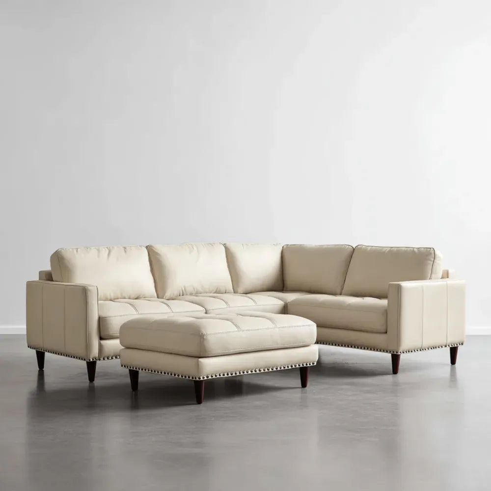Sectional Sofa Set Leather Upholstery – 290x160x85 cm – Cream – Modern Design