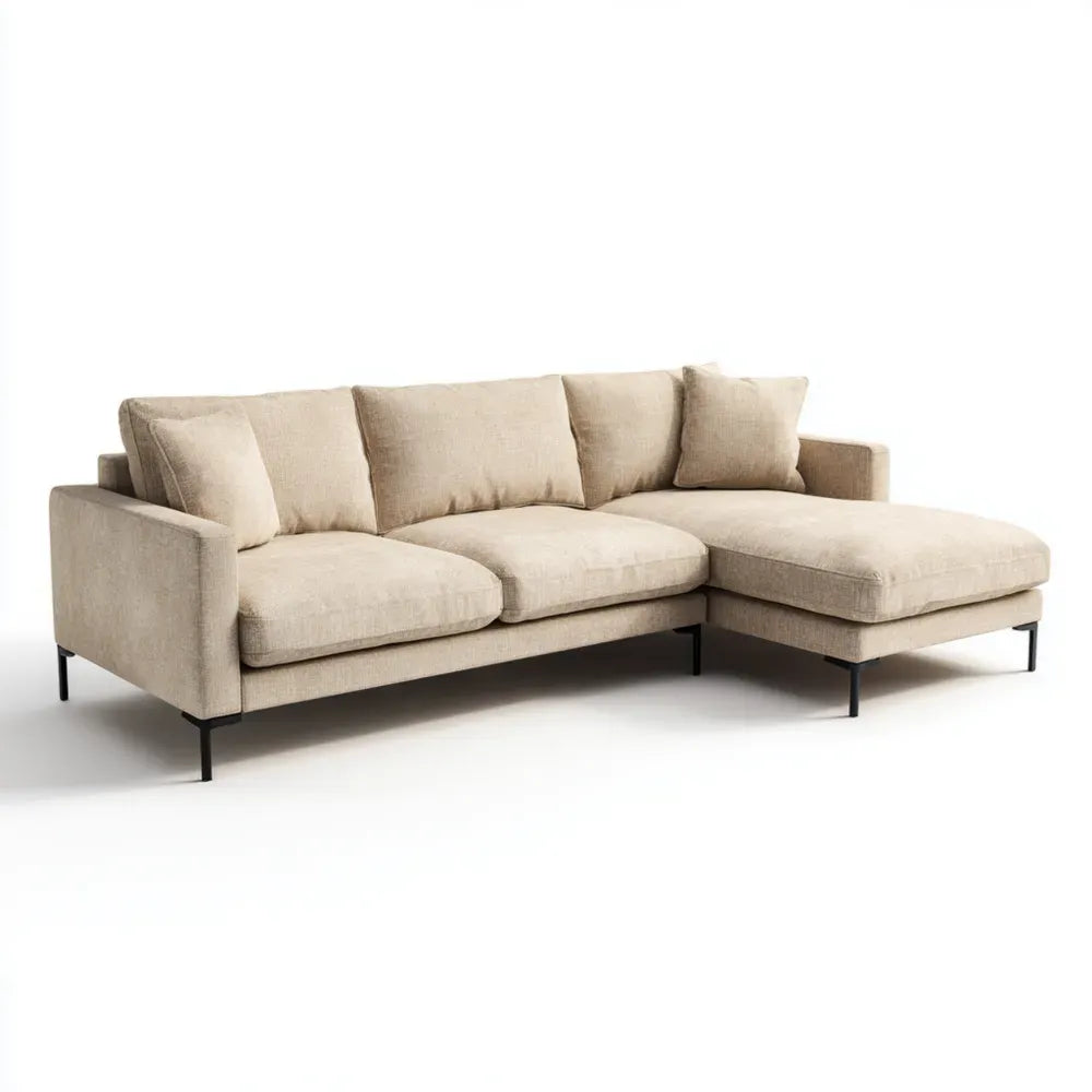 Sectional Sofa Fabric Upholstered 200x150x85 cm – Beige – Modern Design