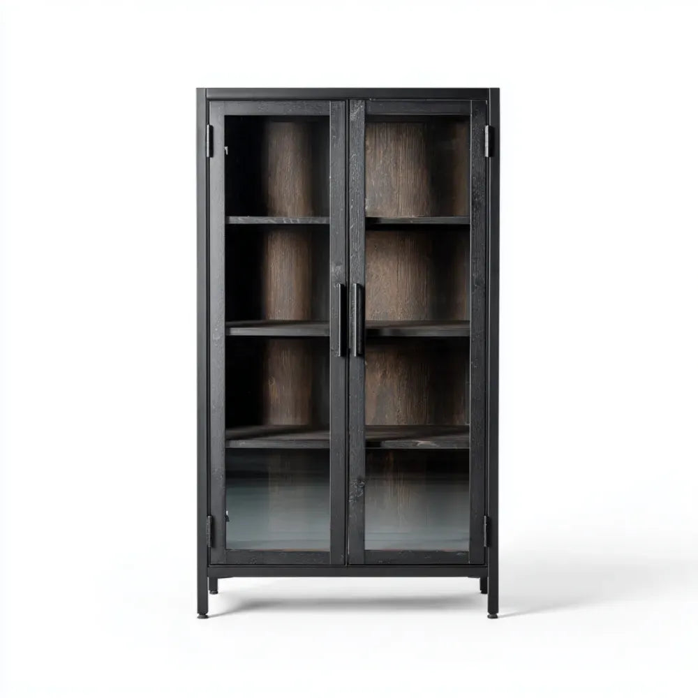 Display Cabinet – Wood/Glass 180x90x40 cm – Black – Modern Design