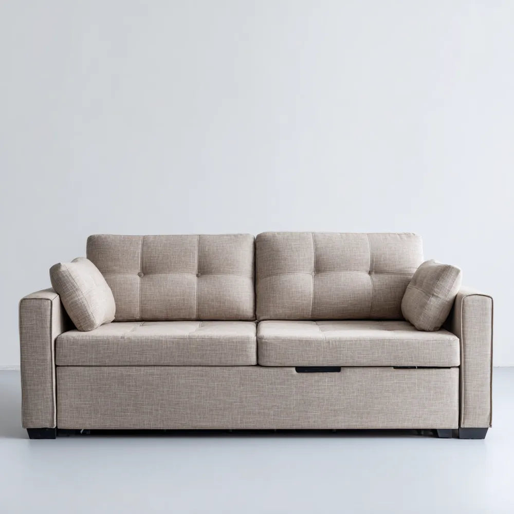 Sofa Bed Fabric Upholstered Convertible 200x90x80 cm - Beige