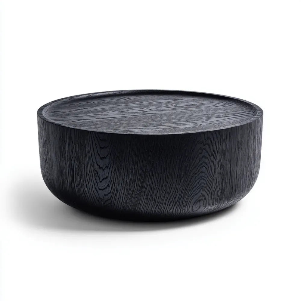 Round Coffee Table Solid Wood 80x80x35 cm - Black - Modern Design