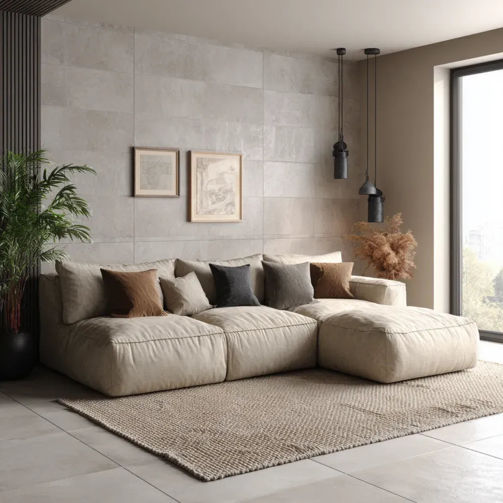 Sectional Sofa Fabric Upholstery 320x180x85 cm – Beige – Modern Design