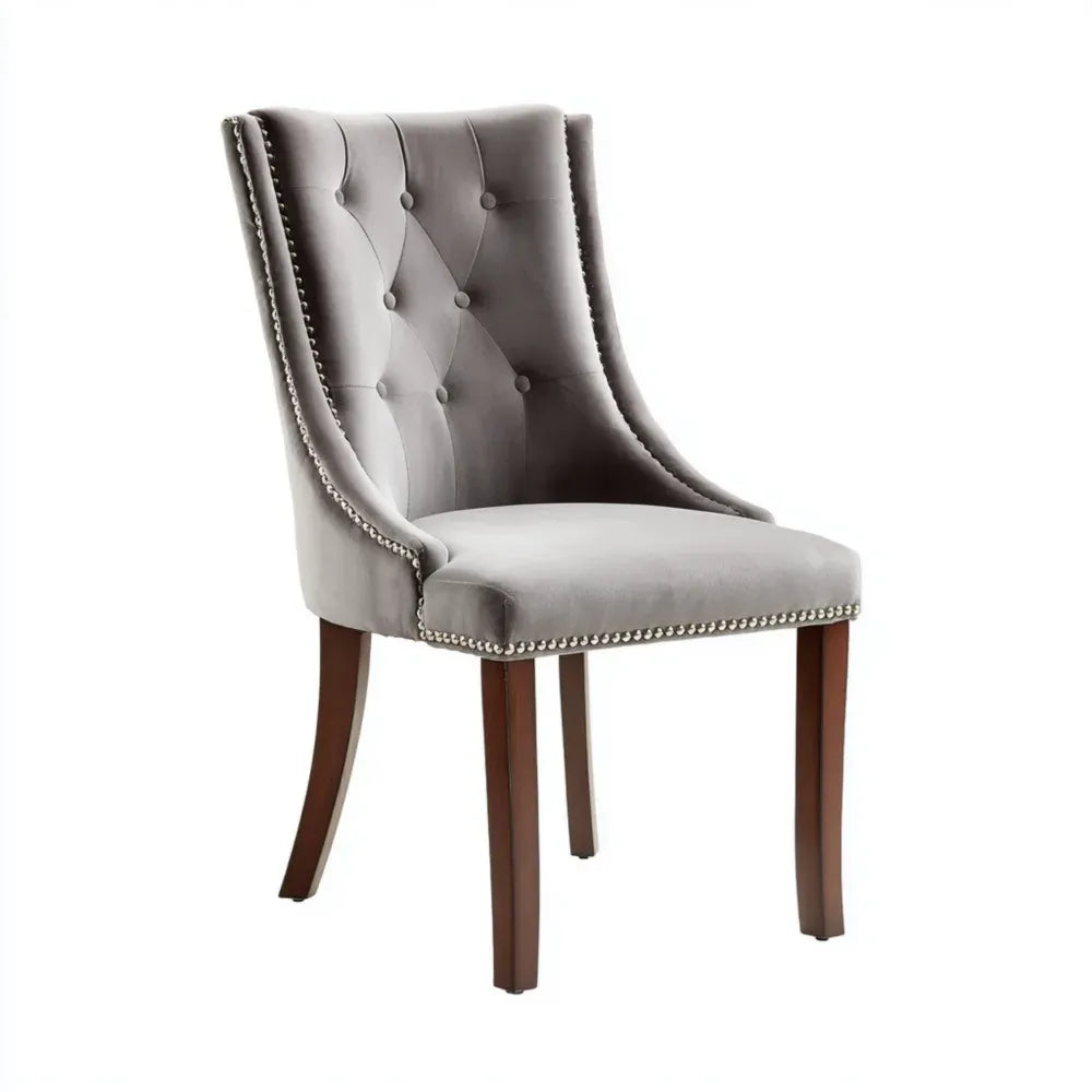 Dining Chair Velvet Upholstery 50x60x95 cm - Grey - Classic Design